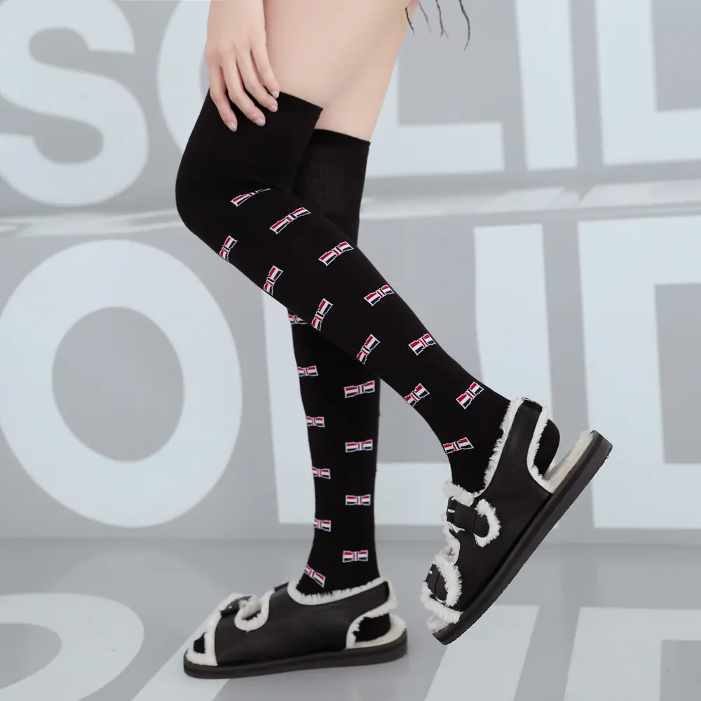 Quentin custom dress over logo knee high knitted long socks women girls thigh high socks custom logo