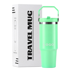 Logo personnalisé 30 oz gobelet double paroi en acier inoxydable isolé sous vide tasse à café 30 oz voyage voiture tasses avec poignée et couvercle - Product Image 1