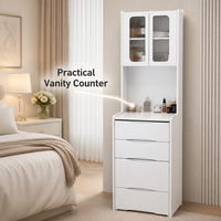 Meuble de chambre blanc minimaliste de luxe léger, coiffeuse sur pied avec LED et rangement modulaire, prix de gros