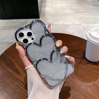 Coque de téléphone 3D en forme de cœur scintillant pour iPhone 16 15 14 13 12 Pro Max 11, élégante, style japonais coréen, mignonne, coque souple transparente