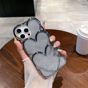 เคสโทรศัพท์ลายหัวใจ 3 มิติ แบบกลิตเตอร์ สำหรับ iPhone 16 15 14 13 12 Pro Max 11 ดีไซน์เก๋สไตล์ญี่ปุ่นเกาหลี น่ารัก นุ่มนิ่ม ใส - Product Image 4