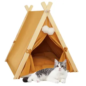 Tenda portabel hewan peliharaan, sarang kucing anjing kucing rumah tenda hewan peliharaan katun rumah tenda hewan peliharaan
