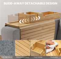 Table de canapé pliable antidérapante 2 en 1 en bambou avec porte-gobelet amovible pour fauteuil et canapé