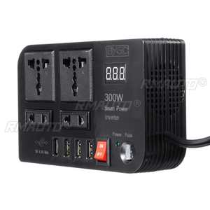 Inversor de Corriente para Auto de 300W, DC12V a AC220V, Onda Modificada, con 4 Puertos USB, 4 Tomas de CA, Pantalla LED y Detección de Voltaje - Product Image 1