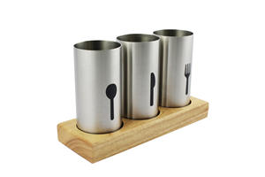 منظم أدوات المائدة من 3 قطع لسطح المطبخ مع قاعدة خشبية، حامل أدوات الطعام من الفولاذ المقاوم للصدأ 304 - Product Image 6