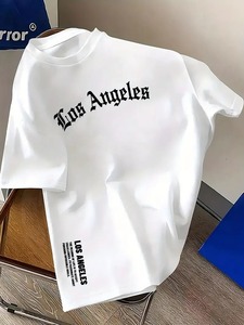 Camiseta de Algodón Cómoda para Hombre, Estilo Casual, Cuello Redondo, Manga Corta, con Estampado de Letras de <span class=keywords><strong>Los</strong></span> Ángeles, Venta al Por Mayor - Product Image 1
