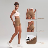Shorts de yoga taille haute pour femme en Spandex/Nylon à séchage rapide, couleur unie, anti-plis, élastiques, effet ventre plat et rehausseur de hanches, ODM XXL En stock