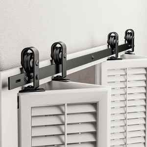 WEKIS Industrial Steel Bi-Folding Barn Door Hardware <b>Kit</b> Screw Top Mount Roller 4-Door System Bedroom Kitchen Living Room - Product Image 3