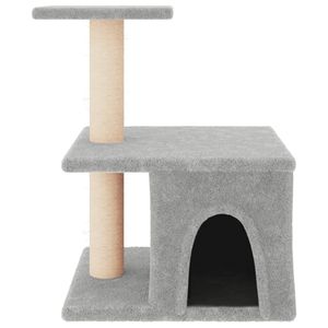W2B VidaXL moderno stile grigio chiaro in legno gatto torre albero piccolo condominio per gatti con peluche e Sisal Scratching casa cartone imballato - Product Image 2