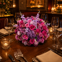 Boule de fleurs artificielles violettes mélangées, roses en soie, marguerites, arrangement floral, centre de table de mariage, décoration de fête à domicile