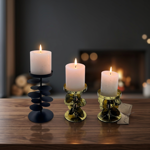 iron <b>Candlestick</b> Holder Set of 3 with <b>Black</b> Metal Base for Home Decoration Heat Resistant Metal Candles Stand - Product Image 1