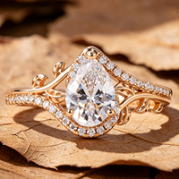 ABIDING JEWELRY Bagues Feuille en Or Massif 9K 10K 14K 18K avec Diamant de Laboratoire Ovale 6x8mm Sertie à Griffes, Bijoux de Fiançailles et de Mariage Personnalisés