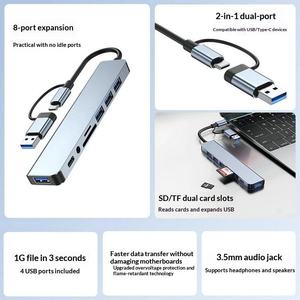 Base de Expansión USB 3.0 Tipo-C de Aleación de Aluminio, Divisor Multi-Interfaz de 8 Puertos, Hub USB para Portátil, Tablet, Teléfono, Computadora de Escritorio - Product Image 3