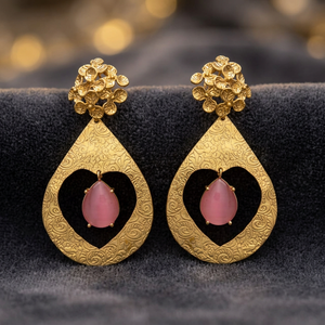 Brass Gold Plated Drop <b>Earrings</b> Precious Metal Alloy Pink <b>Tourmaline</b> Hydro Handmade Fashion Boho Ethnic Wedding Engagement - Product Image 3