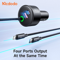 Chargeur de voiture rapide Mcdodo 037 à quatre sorties 120W, chargeur rapide 120W PD PPS QC en voiture avec câble à ressort LED pour iPhone, ordinateur portable USB-C