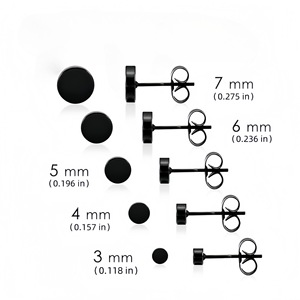 Stainless Steel <b>Black</b> <b>Stud</b> <b>Earrings</b> Ball Shape Unisex Punk Rock Fashion Jewelry - Product Image 3
