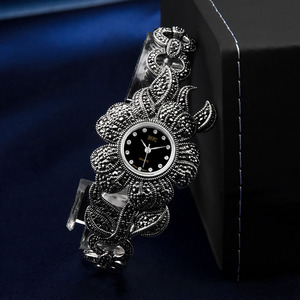 <span class=keywords><strong>Bracelet</strong></span> en argent sterling 925 pour femmes avec marcassite Luxury 925 Silver Vintage Wristwatch - Product Image 6