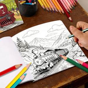 Carnet de coloriage sur le thème du train, personnalisé, de haute qualité, reliure parfaite, couverture <span class=keywords><strong>en</strong></span> carton 250 g/m², pour adultes, anti-stress - Product Image 2