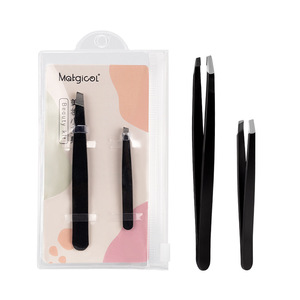 Lot de 2 pinces à sourcils en acier inoxydable, pinces noires pour arracher les poils, pinces à sourcils angulaires pour l'élimination de la barbe et - Product Image 1