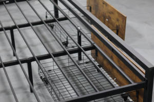 กรอบเตียงเหล็กไฟ LED สีน้ำตาลแบบย้อนยุคแบบทันสมัยลิ้นชักเก็บของขนาดใหญ่2อันทนทานช่องชาร์จอเนกประสงค์สำหรับห้องนอนอพาร์ทเมนต์ - Product Image 5