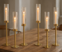 Décorations de mariage modernes, porte-bougies en or coniques avec cylindre en verre pour centre de table
