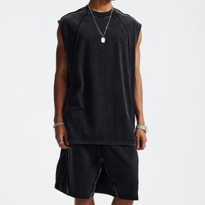 T-shirt personnalisé avec logo imprimé pour homme, coupe ample et courte, en coton, taille plus, col rond, vintage, sans manches - Product Image 1