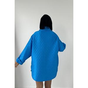 Camisa Azul Acolchada para Mujer, Informal, con Botones, de Popelina, para Uso Diario - Product Image 1