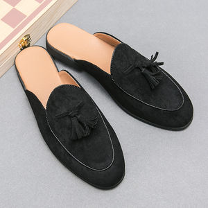 Chaussures d'été en cuir semi-ouvertes pour hommes, respirantes, à pampilles, tendance, à enfiler, type sandales - Product Image 5