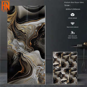 Piastrelle in Porcellana Lucida Nera e Oro Sabbia 600X1200mm, Spessore 10mm, Resistenti all'Usura, per Interni di Ville, Cucine, Bagni e Docce - Product Image 2