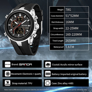 Sanda 6279 Men's Multifunctional <b>Digital</b> Sports <b>Watch</b> with Countdown Snooze Alarm 50M <b>Waterproof</b> - Product Image 4