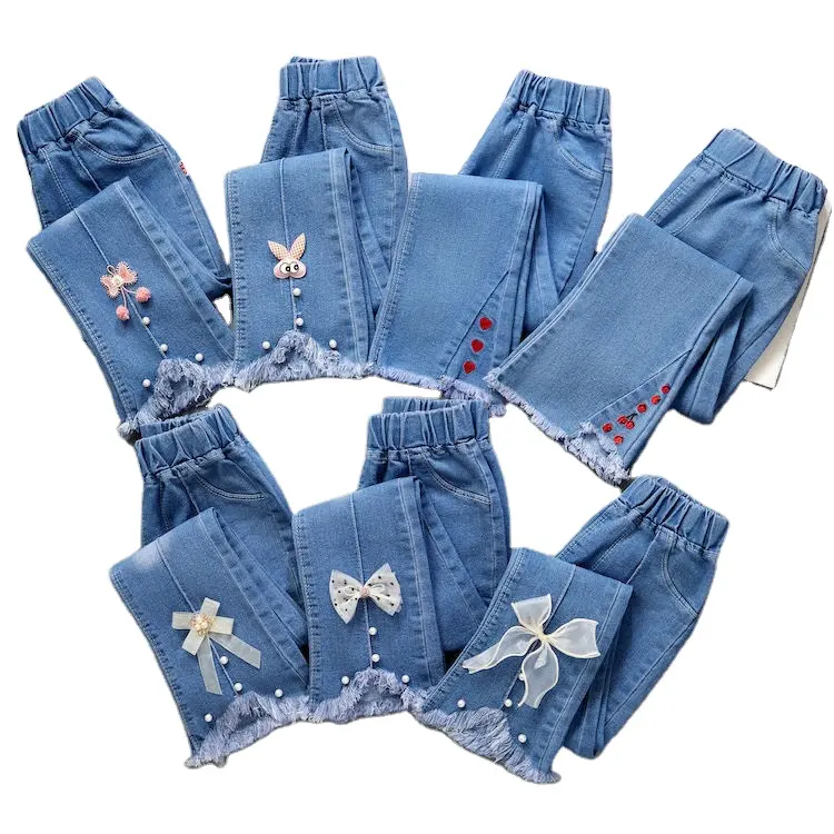 Girls Jeans Pants With Skinny Jeans Pantalon Children Pants Cartoon Embroidery Custom Kids Jeans For Girls