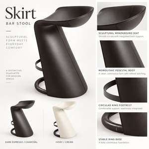 Tabouret de bar contemporain GDRS en cuir noir avec base en métal moderne, hauteur fixe pour bar à domicile - Product Image 5