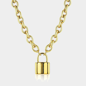 <span class=keywords><strong>18K</strong></span> זהב קישור שרשרת נירוסטה מנעול תליון שרשרת הצהרת שרשרת תכשיטים אופנתיים - Product Image 4