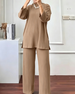 HANO islamico musulmano da donna a manica lunga pantaloni larghi Set tinta unita Casual Arabian Tuerqi 2 pezzi Set semplice - Product Image 4