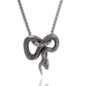 Bombastic Winding Snake Pendant Necklace Men Antique Silver Unique Serpentine Domineering Necklaces Male Party Jewelry