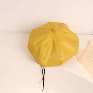 Automne/hiver enfants unisexe en cuir Pu respirant béret casquette style coréen octogonal bébé citrouille chapeau Belon chat - Product Image 6