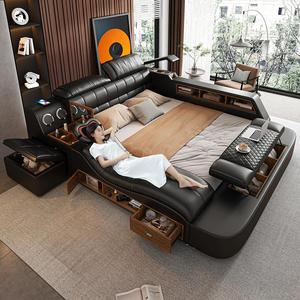 <span class=keywords><strong>Letto</strong></span> Moderno <span class=keywords><strong>Smart</strong></span> di Lusso Rivestito in Pelle con Contenitore King Queen Size Massaggiante Multifunzione - Product Image 1