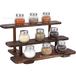 Wooden Multi Layer <b>Spice</b> <b>Rack</b> With Glass <b>Jars</b> <b>For</b> Kitchen Storage Durable Standing Type Rectangle Shape - Product Image 1