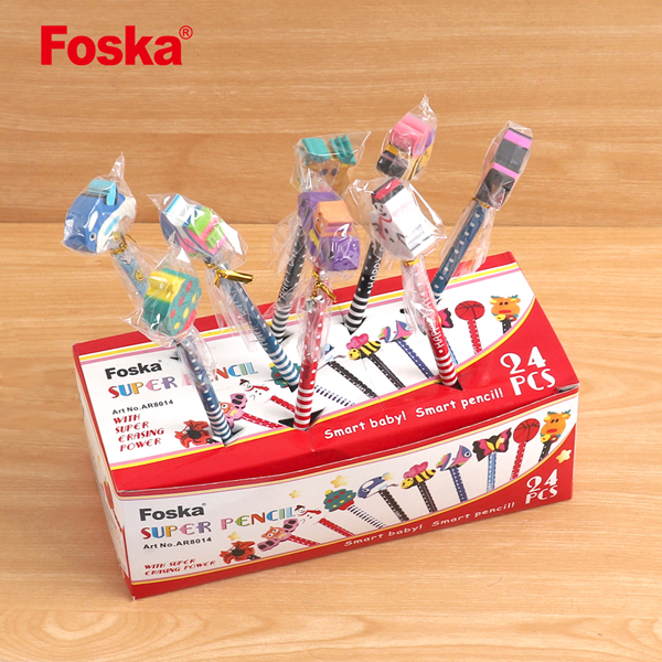 Деревянный карандаш Foska разной серии с ластиком в картонной коробке