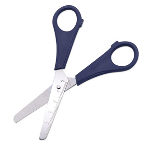 Ciseaux en acier inoxydable Yangjiang 130 mm, lame droite, manche bleu portable, pour la découpe de papier, l'artisanat, l'utilisation scolaire - Product Image 2