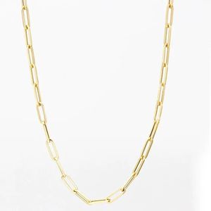 Xinfly Luxury Jewelry Brand 2.2mm Wide Dainty 18k Pure Solid Gold Waterproof Paper Clip Link <b>Chain</b> Choker Necklace <b>Men</b> Women - Product Image 4