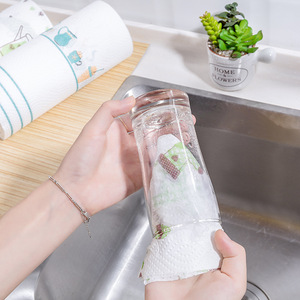 Dry and wet dual-use lazy person dishcloth, absorbent and thickened <b>kitchen</b> <b>paper</b> product, white printed disposable dishcloth - Product Image 2