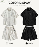 Ensemble coordonné 2 pièces unisexe Gorpcore Techwear, chemise à manches courtes à texture gaufrée, short élastique, séchage rapide, respirant