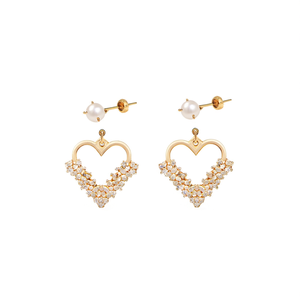 Fashion Drop <b>Earrings</b> Gold Plated Heart Shape <b>Crystal</b> Pearl <b>Studs</b> For Women Jewelry - Product Image 2