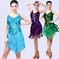 Costume de danse Rumba Jazz Latino pour femme, justaucorps scintillant avec strass, franges et patchwork, robe de danse à col halter pour Samba Salsa