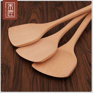Espátula de cocina de madera con mango largo sin pintar para uso en la cocina, solo lavar a mano - Product Image 2