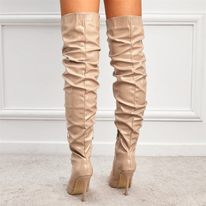 Bottes pour femmes 2025 en tissu extensible, talons hauts, bout pointu, taille 35-42, bottes au-dessus du genou - Product Image 5