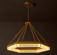 Grand Lustre Hexagonal de Luxe en Laiton et Cristal, Suspension Moderne en Anneau pour Intérieur, Idéal pour Salon, Hall d'Entrée, Villa