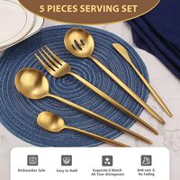 Ensemble d'ustensiles de service en acier inoxydable très résistants pour restaurant buffet et banquet Ensemble de 5 couverts de service en or mat