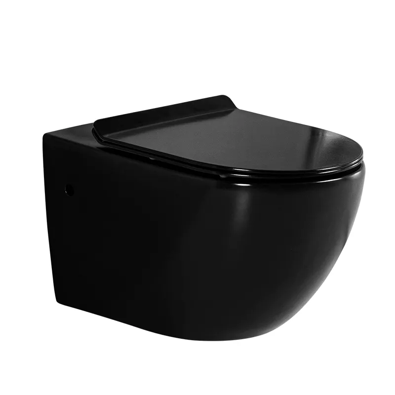 Wc de banheiro para parede, design de luxo lavagem de cerâmica preto fosco commodo p-armadilha vaso sanitário suspenso sem aro parede